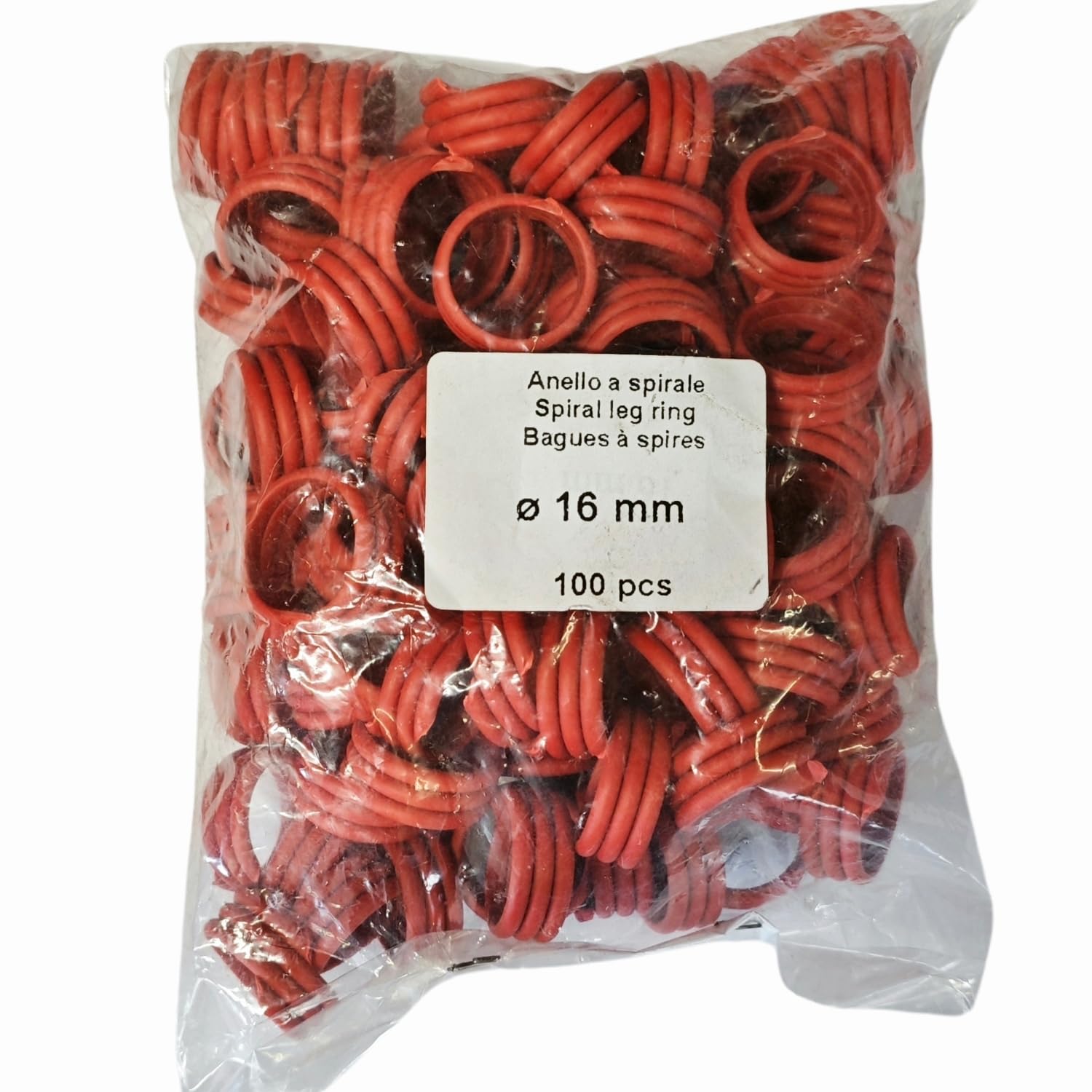 Anelli identificativi a spirale per Polli e Galline, in Plastica | Anelli per Tacchini | Anelli zampe per Polli, Galline Ovaiole e Tacchini - Confezione da 100 Pezzi (Rosso, 100 Anelli)