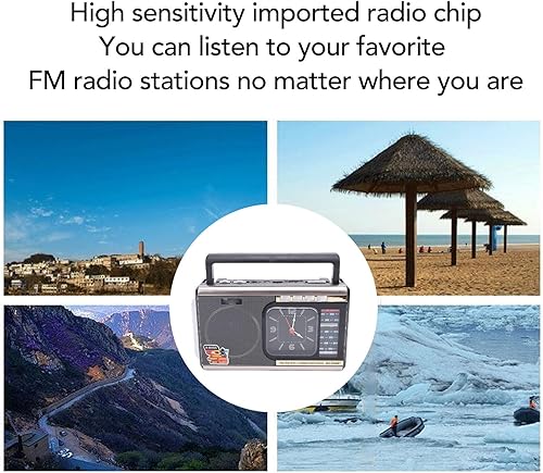 Miniatura 4 de Heayzoki Radio Bluetooth retro, radio portátil AM FM SW, altavoz 4 en 1 con reloj y linterna, batería de larga duración, sonido claro, para el