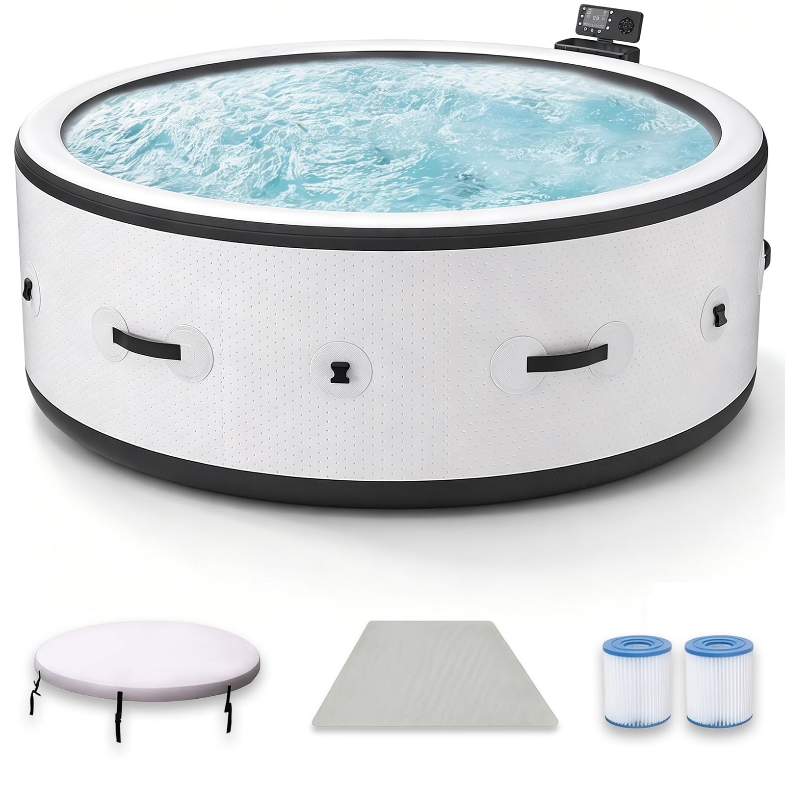 BANGBANGJI Spa Gonflable 206cm, Portable pour Jardin, pour 4-6 Personnes, Rond 206 x 71cm, Chauffage Rapide 104°F, 150 Jets à Bulles, pour Terrasse Jardin Extérieur