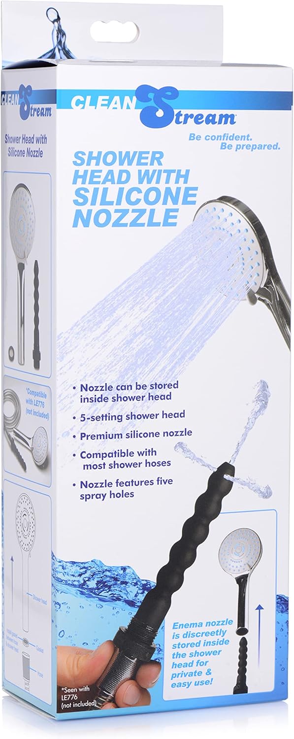 Cleanstream Shower Head with Silicone Enema Nozzle, Black BigaMart