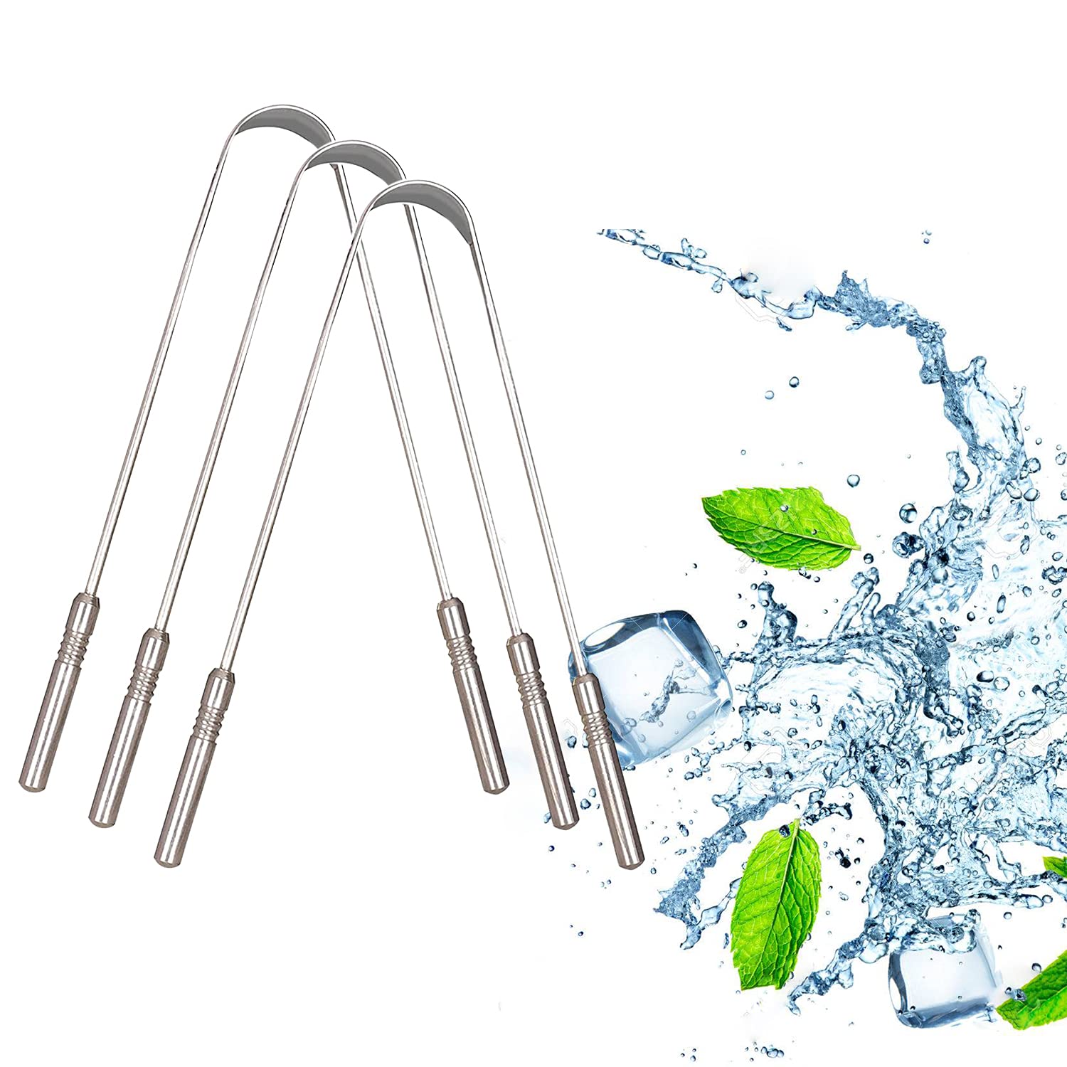 nurpiStainless Steel Premium Tongue Cleaner for Adults and Kids Fights Bad Breath Oral Health Care Tool, Easy to Use Travel Friendly- Pack of 3