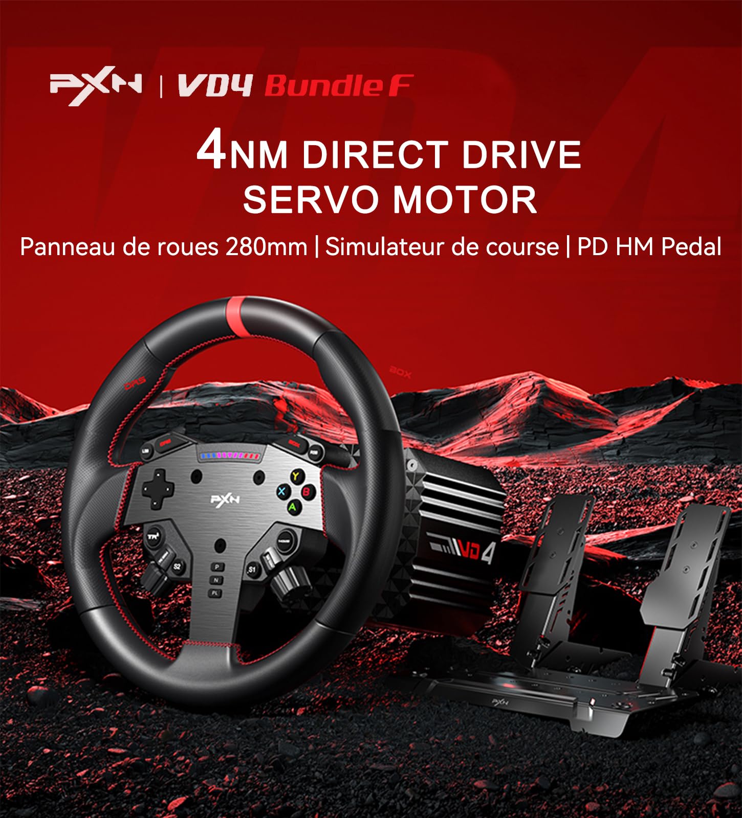 PXN VD4 Bundle 4NM Torque Sim Racing Direct Drive Racing Wheel Bundle with Force Feedback, Hall Effect Sensor Pedal, PC Steering Wheel with Pedals