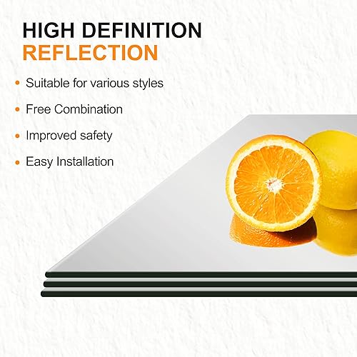 Miniatura 5 de Delma Azulejos de espejo de pared de longitud completa, 14 x 12 pulgadas x 8 unidades, azulejos de espejo de cuerpo completo sin marco para