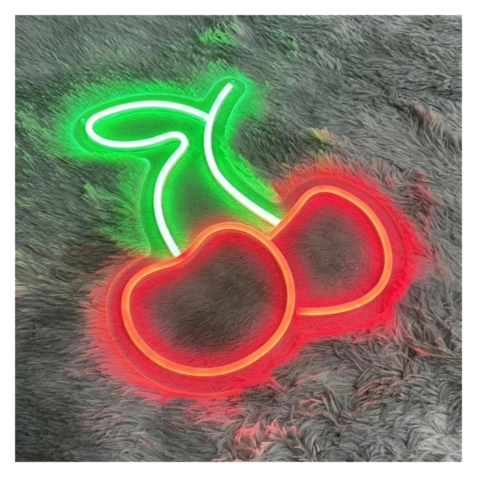 Luz de Diseño de Digital Letrero De Neón De Cereza Regulable, Luces De Neón Verdes Y Rosas Para Decoración De Pared De Fiesta De Club Bistro Alimentada Por USB 20cmx25cm