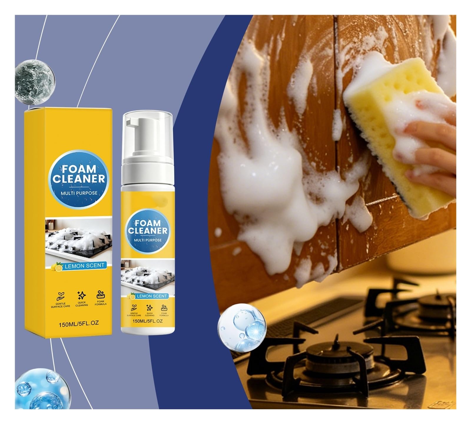 Limpiador De Espuma Multiusos De 150 Ml, Elimina Rápidamente Las Manchas En La Cocina Y El Baño(4pcs)