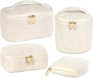 4 Pieces Makeup Bag,Beige Beauty Set for Women Satin Burden,Portable Travel Makeup Bags Set, Cosmetic Bag for Daily Use and Travel for Women Girls