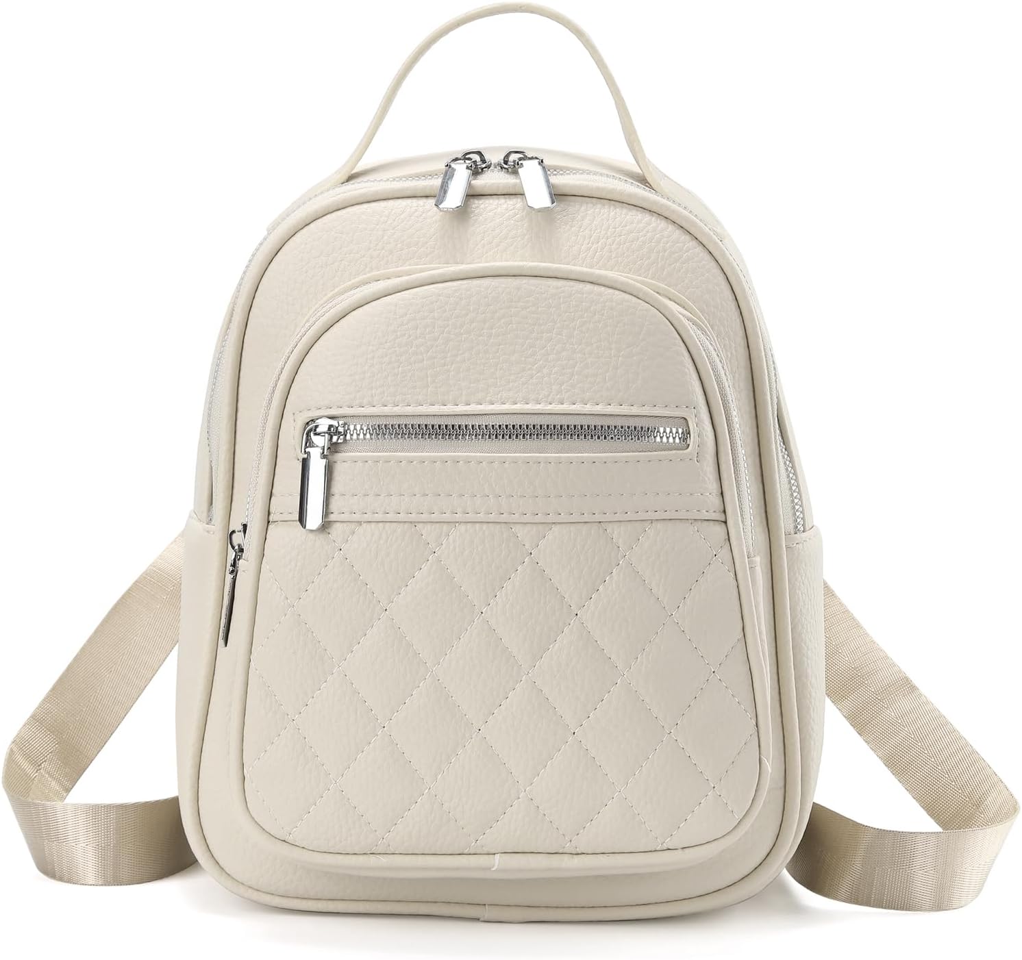 Rueesh PU Backpack for Women Small PU Leather Backpack Purse for Ladies Travel Shoulder Bag White