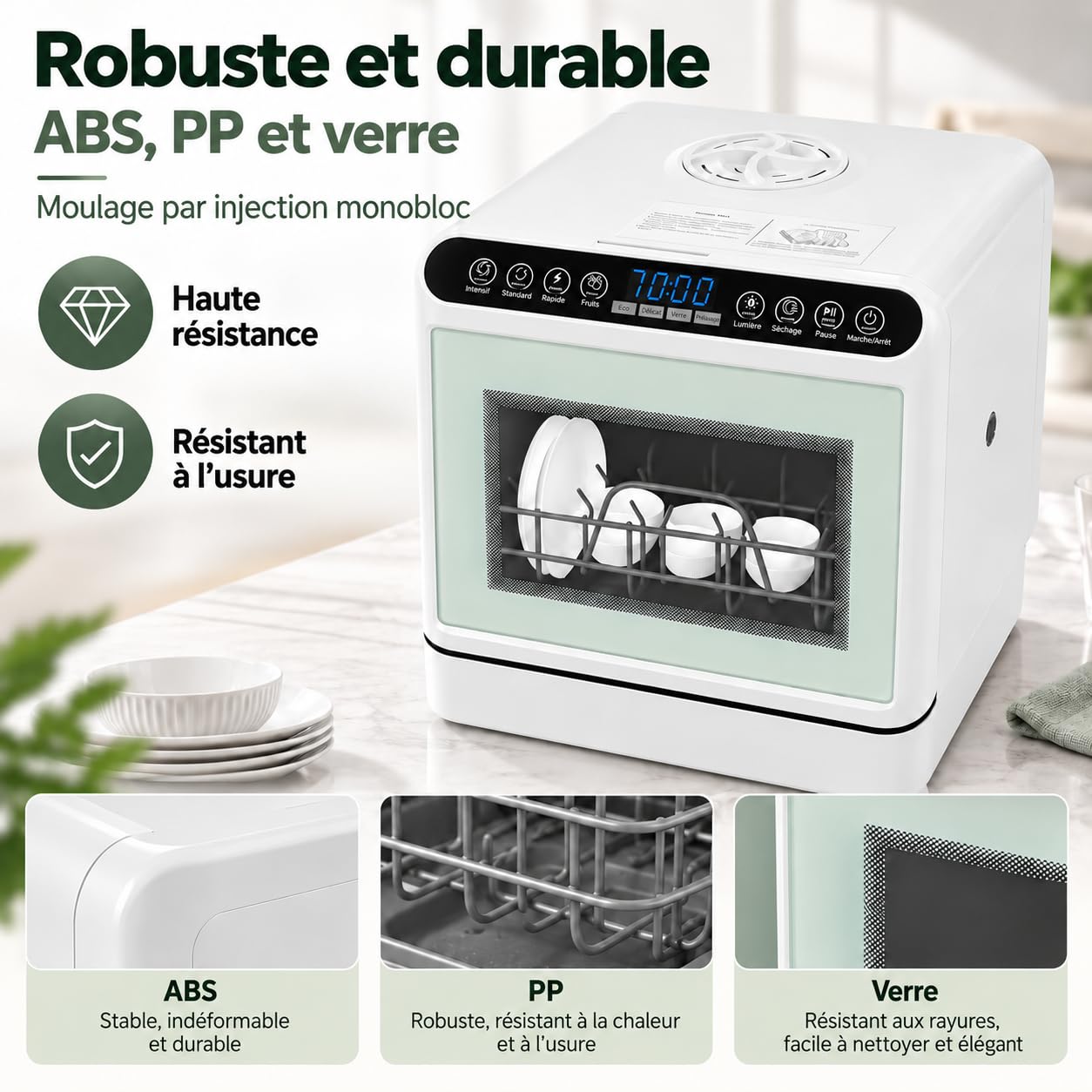 Lavavajillas de mesa de 1100 W, 6 L, mini lavavajillas, camping, 4