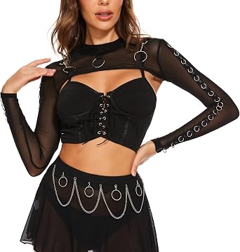 Ypser See Through Glitter Mesh Crop Top Sheer Open Front Shrug Fishnet Cover Ups