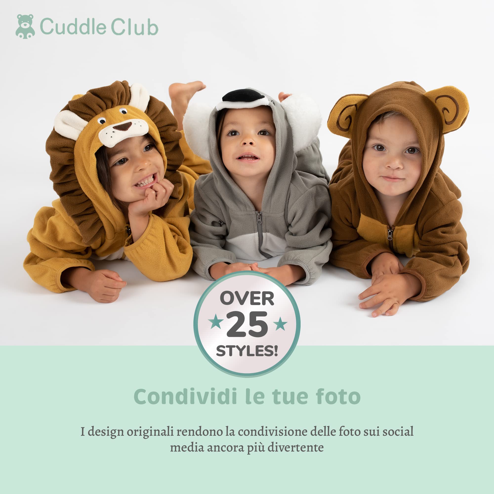 Cuddle Club Tuta in Pile per Neonati – Romper con Cappuccio Caldo e Versatile per Bimbi e Bambini Piccoli - Bear - Brown/Tan - 18-24 Mesi