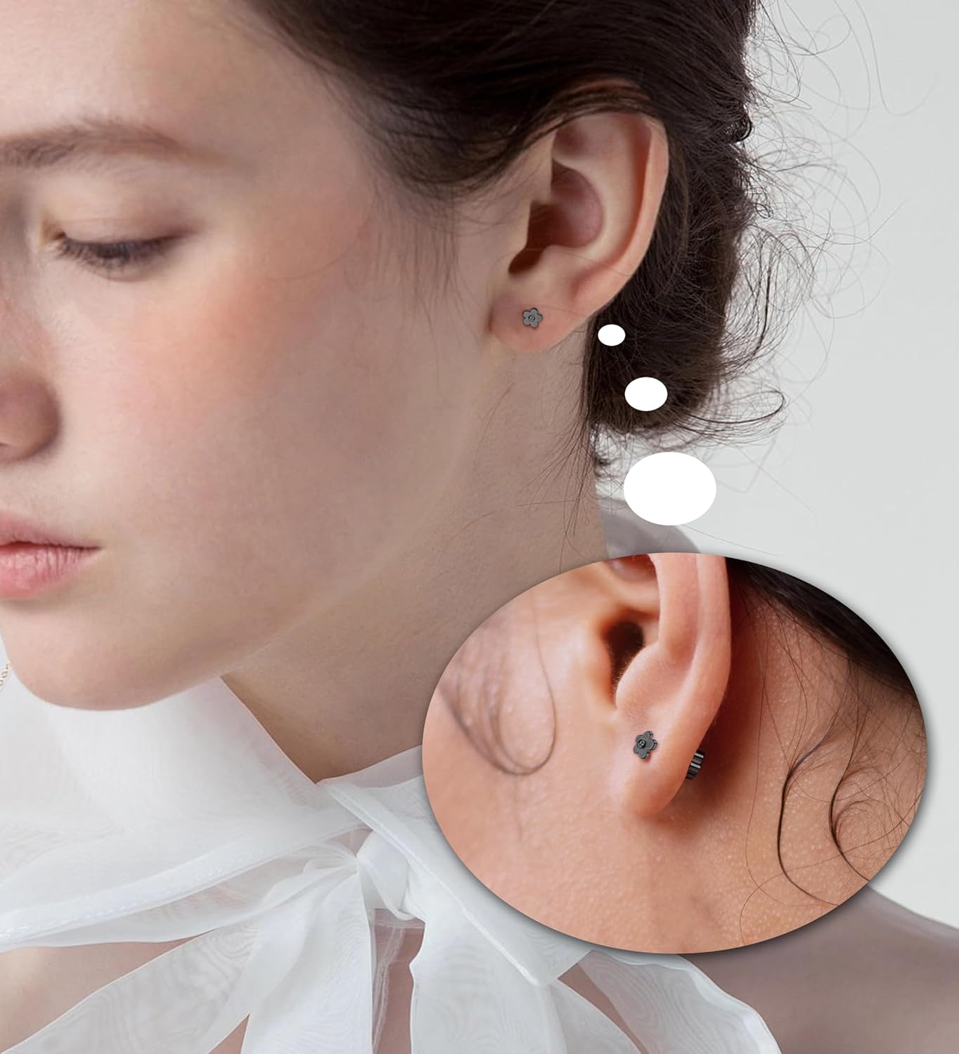 4Pairs Flat Back Earrings for Women 14K Gold Hypoallergenic Cartilage Earring for Sensitive Skin CZ Opal Heart Star Ball Screw Back Nap Earrings for Helix Piercing - Image 2