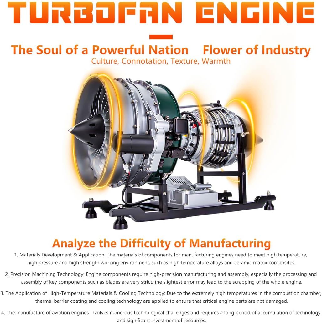 Turbofan Engine Model Kit That Works, 1/10 Twin-Spool Turbofan Engine Model, Electric Aircraft Engines Jet Engines Kit, DIY Assembly STEM & Educational Experiment Gift for Adults, KIT, 1000+PCS