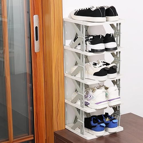 Miniatura 6 de Zapatero pequeño de 5 niveles, organizador apilable vertical de plástico estrecho