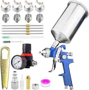 HVLP Gravity Feed Spray Gun with 4 Nozzles 1.4/1.7/2.0/2.5mm