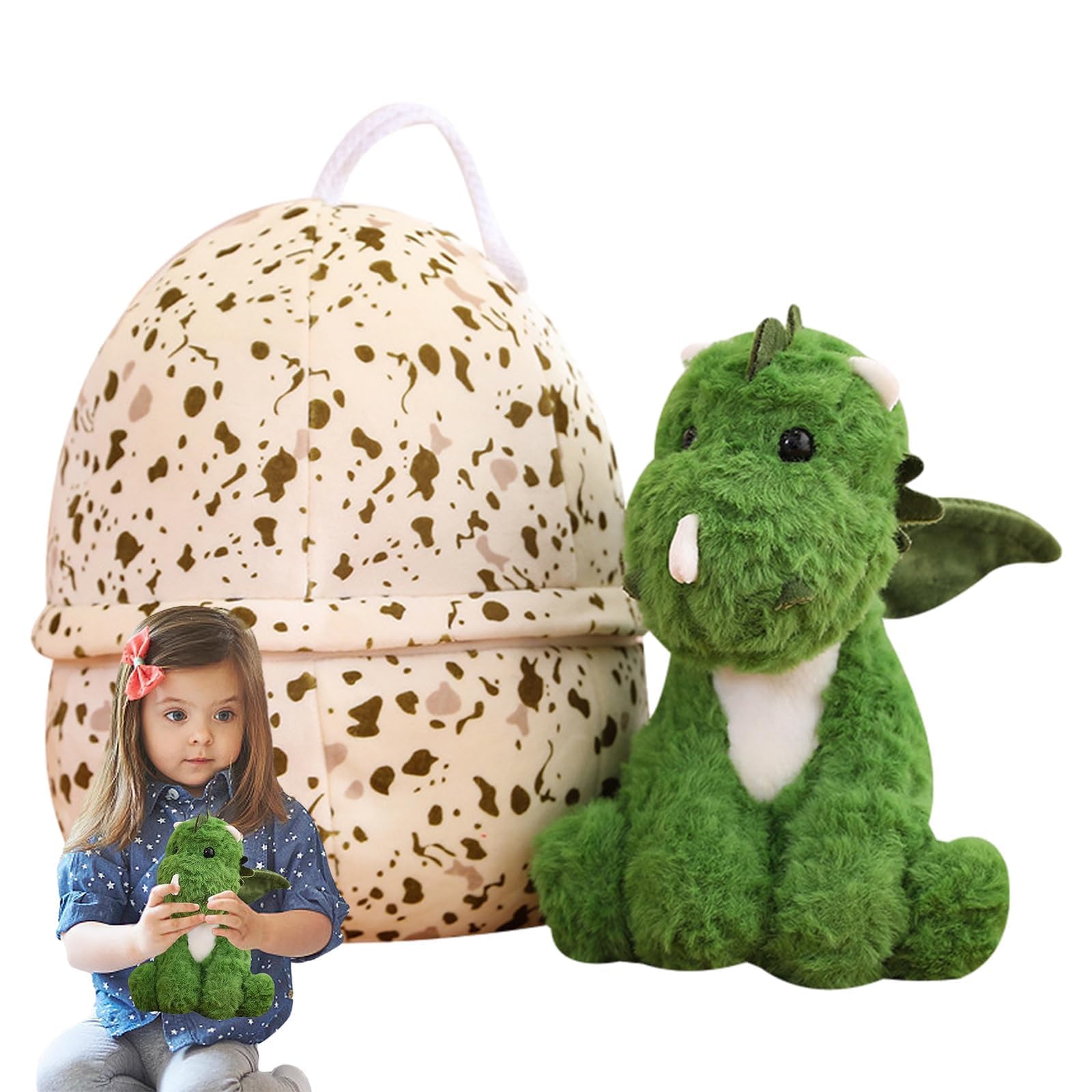 Cartoon Dinosaur Plush Doll - Children's Stuffed Soft Cuddly Toy, Non-Fading Hug Pillow, Egg Stuffed Animal, Hatching Egg Plush Doll