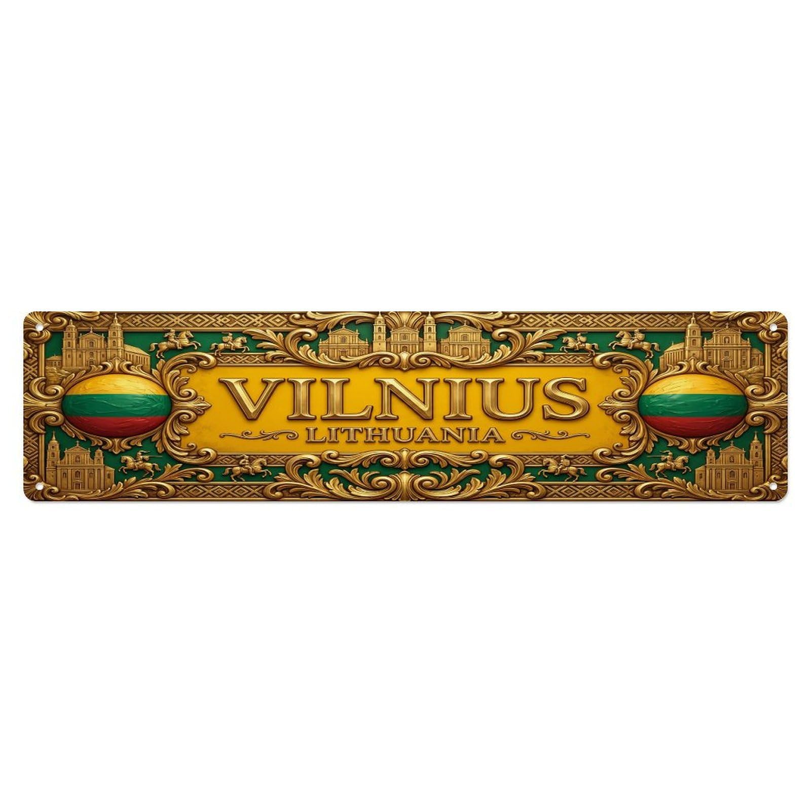Vintage Vilnius Lithuania Flag Pattern Metal Tin Sign