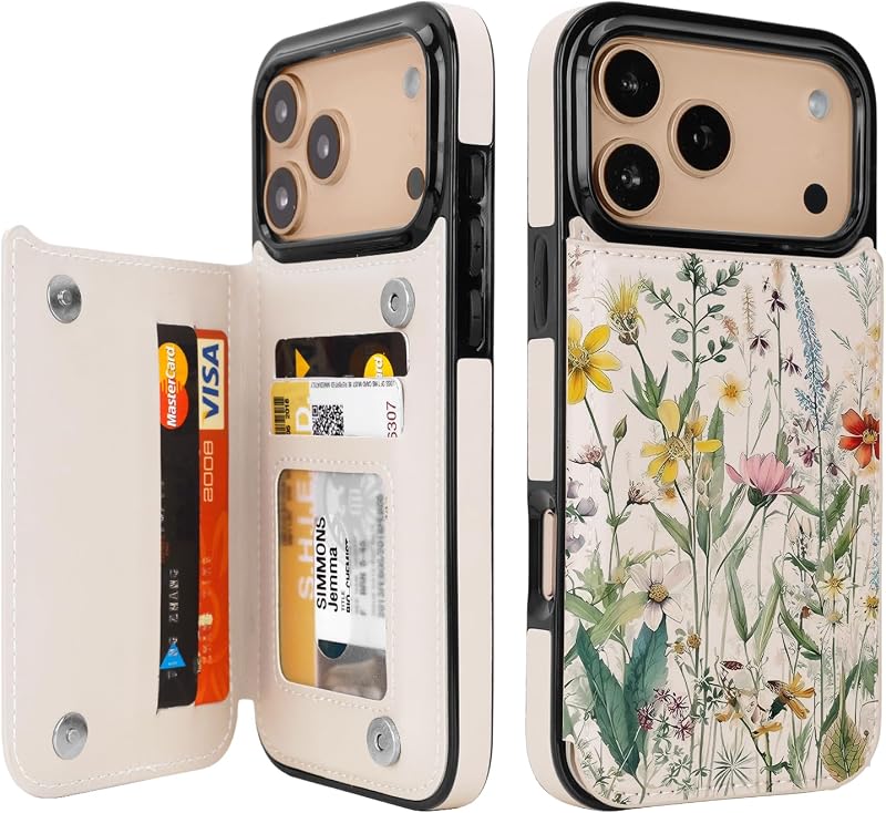 uCOLOR for iPhone 17 Pro Max Wallet Case with Card Holder Desert Flowers | PU Leather RFID Blocking for Women Men Magnetic Clasp Kickstand 6.9"
