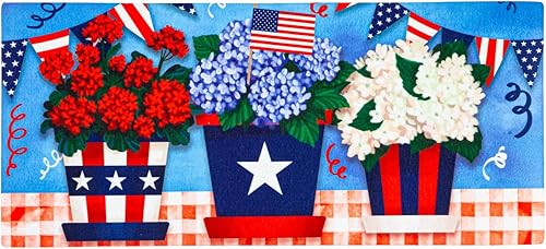 Evergreen Sassafras - Tapete de entrada intercambiable para maceta patriótica, interior y exterior, 22 x 10 pulgadas, parte trasera antideslizante,