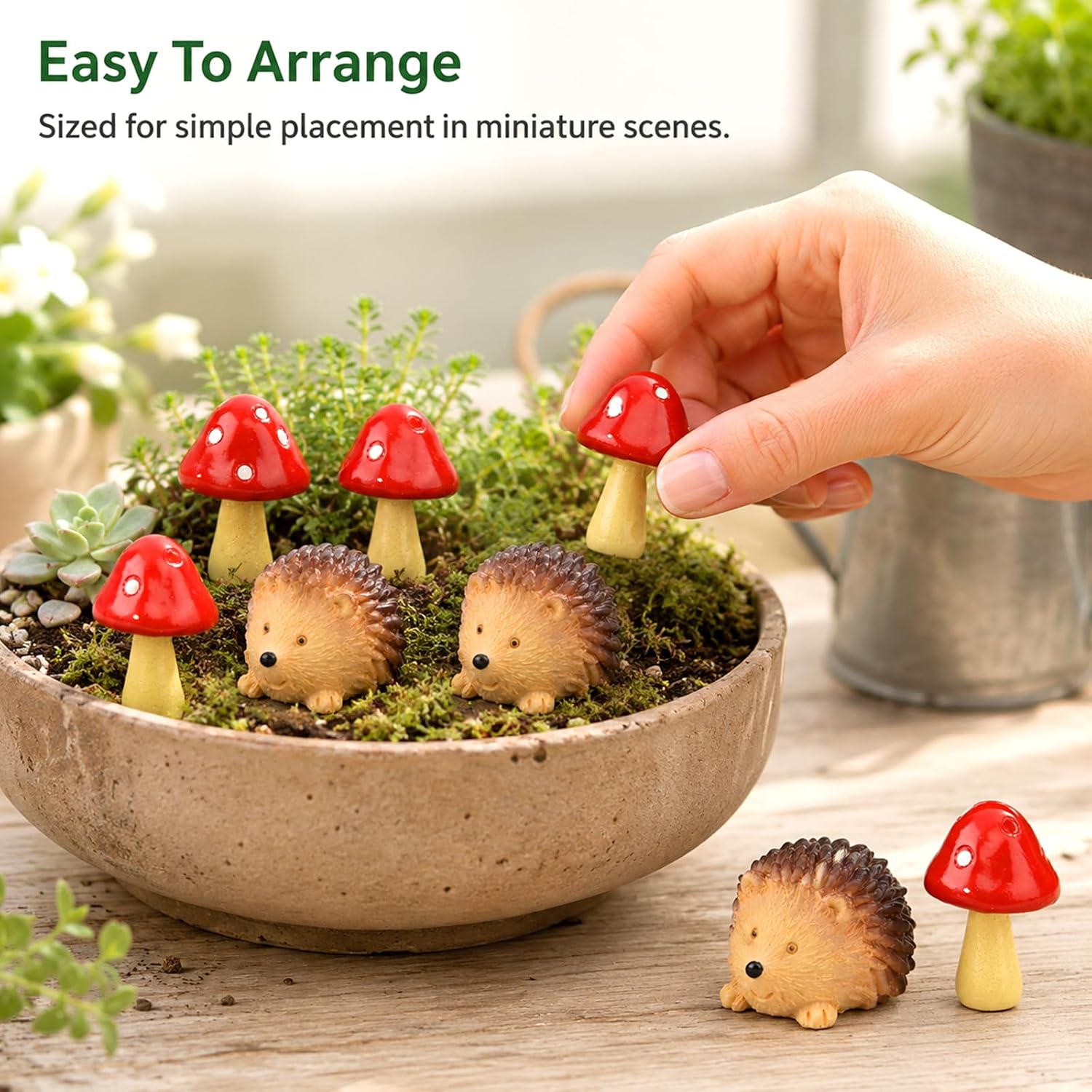 Fairy Wild Garden Accessories, 6 Pcs Mini Hedgehogs and Mushroom Figurines, Resin Micro Landscape Decor for Plant Pots, Bonsai, Craft, Outdoor Garden Decoration