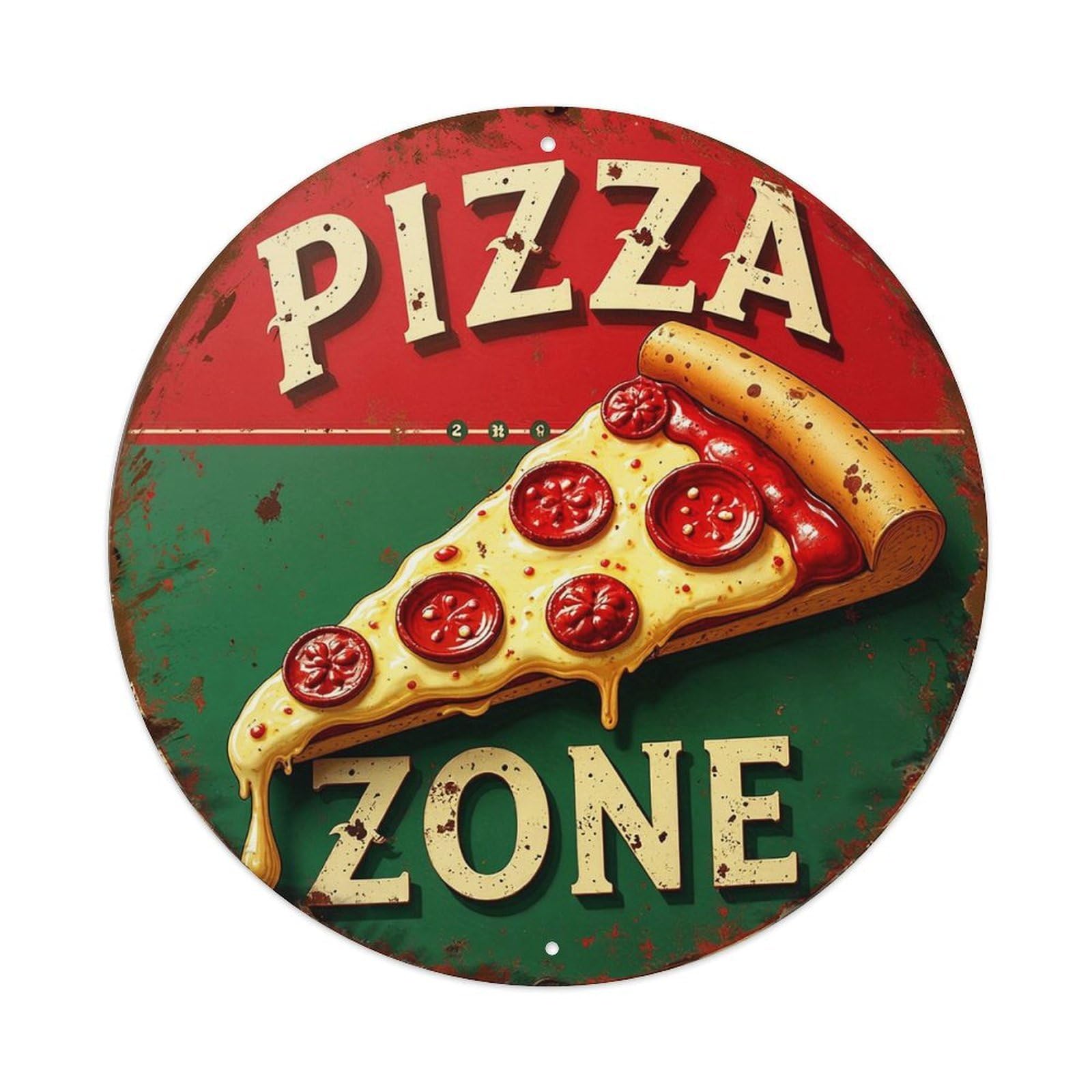 Pizza Slice On Red Green Background Tin Sign Metal Poster Vintage Metal Signs for Home Man Cave Bar Cafe Kitchen laundry room Wall Decorations 8x8 inches