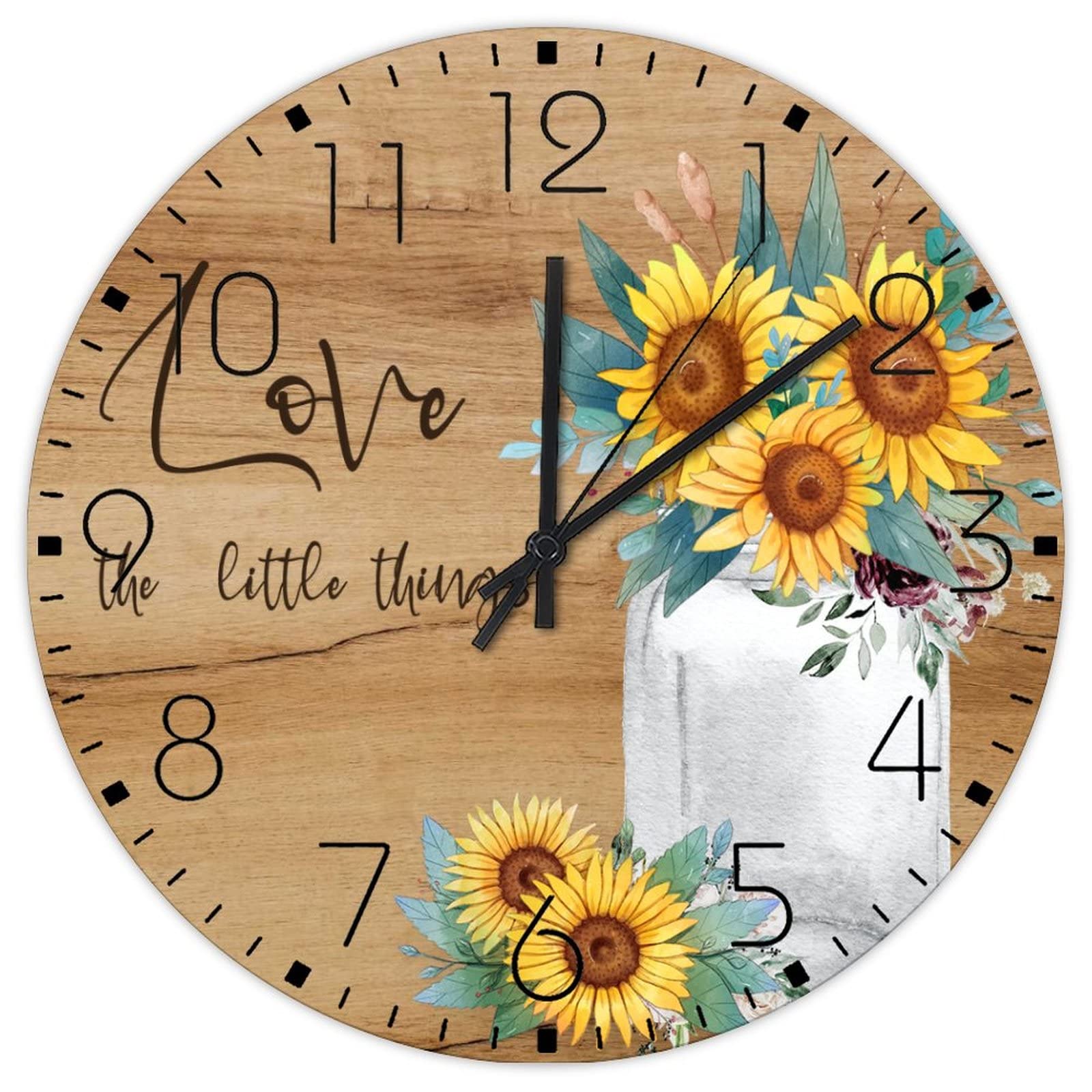 Horloge murale en bois sans cadre style peinture à l'huile florale élégante pour maison