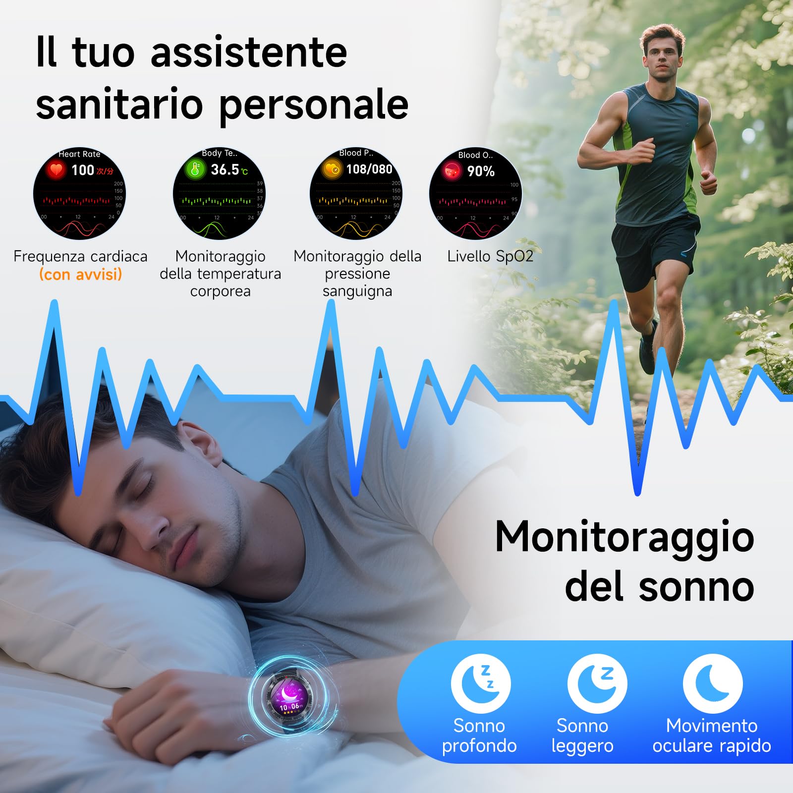 2026 Nuovo Smartwatch Uomo ECG, HRV, Pressione Sanguigna, BMI, Fatica, SpO2 | Orologio Fitness 1.43" AMOLED con Sonno, Stress, Emozioni, Chiamate Bluetooth, SOS, Temperatura, IP68 per Android iOS, Nero