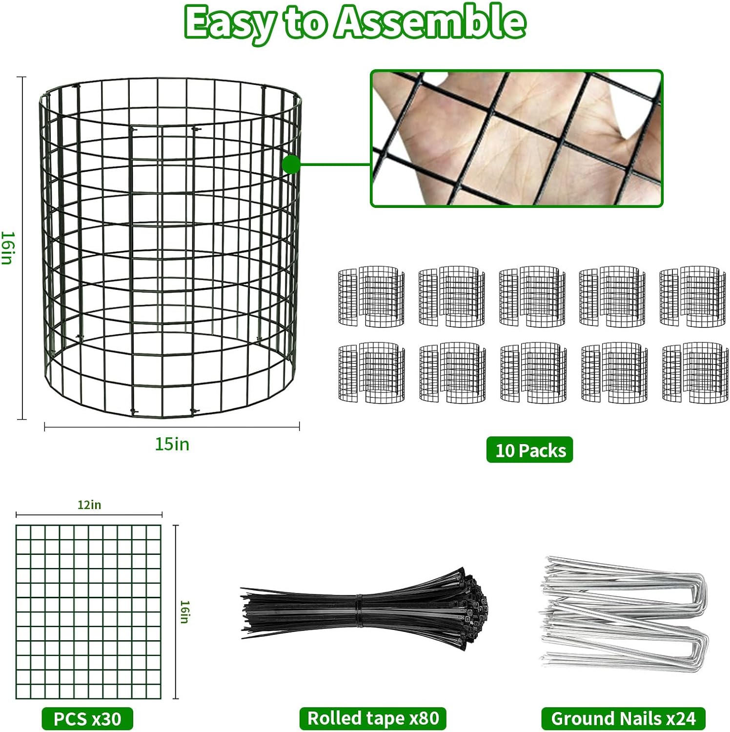 PASARA 10 Pack Plant Protectors from Animals, 13 Inch Round Cloche Plant Cages with Sturdy Chicken Wire Mesh, Garden Cages to Keep Animals Out for Vegetables & Flowers, Includes Support Stakes