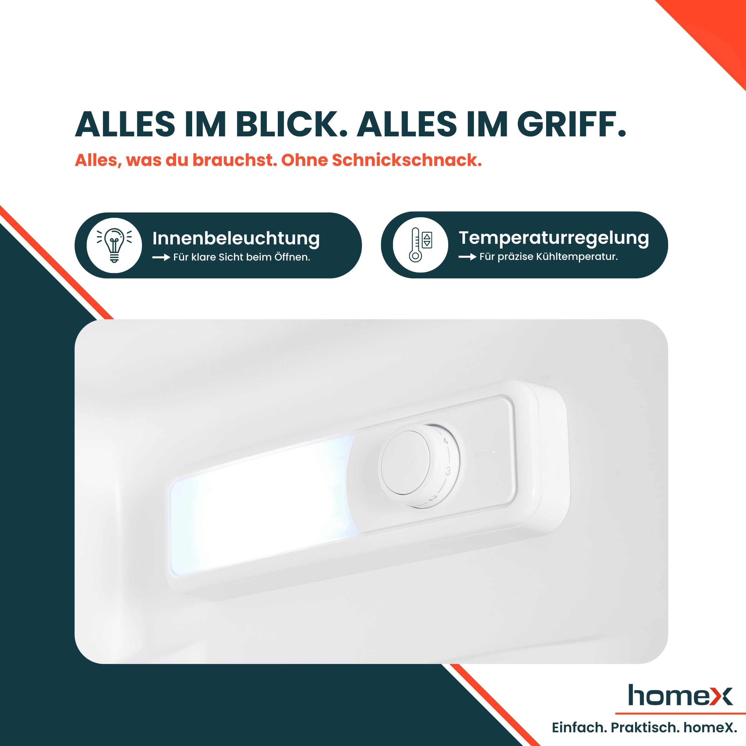 homeX CS2422E-W Kühlschrank ohne Gefrierfach groß 242 Liter freistehend | Vollraumkühlschrank, leiser Standkühlschrank, Fridge, Getränkekühlschrank, 5 Ablagen, LED-Beleuchtung, 143 cm hoch, weiß