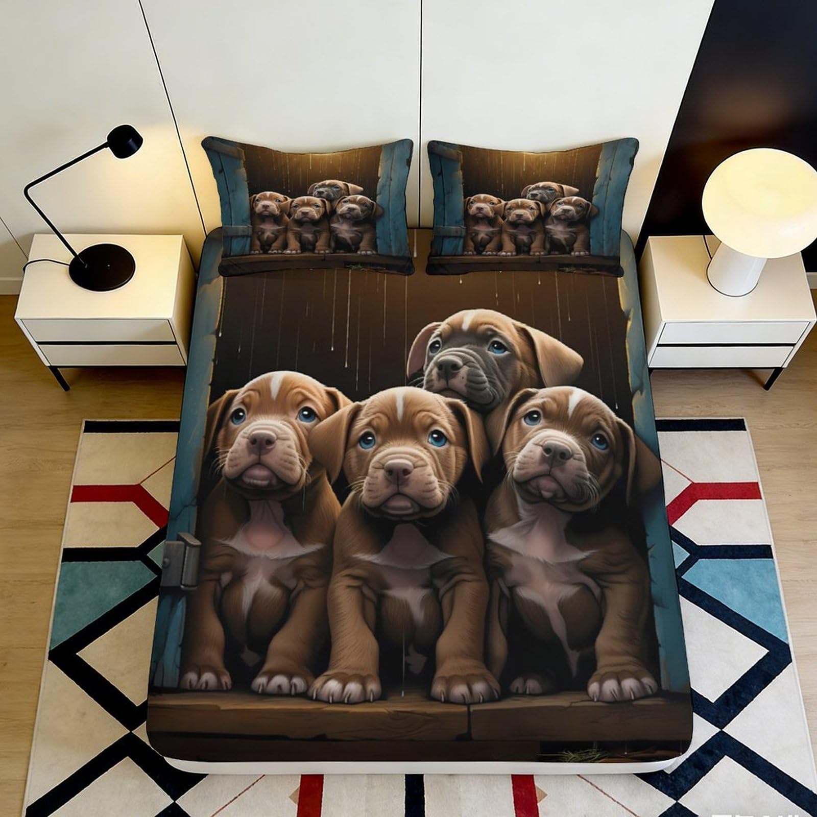 Jqzkxnhpbr Style-4 3D Printed Brown Puppy Fitted Sheet Microfiber Soft Bedroom Decor Dog Bed Cover For Mattress Protection 90X200x25cm