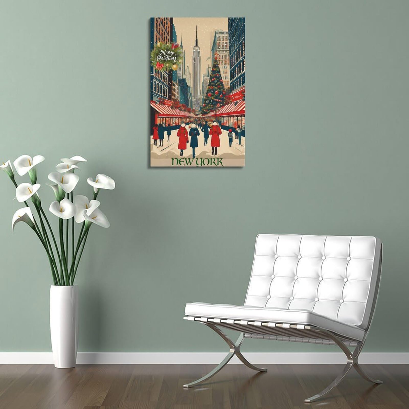 CWLLOG Stampa artistica da parete su tela, poster natalizio a New York, mercato della neve, festival urbano, decorazione moderna per soggiorno e camera da letto, 40 x 60 cm