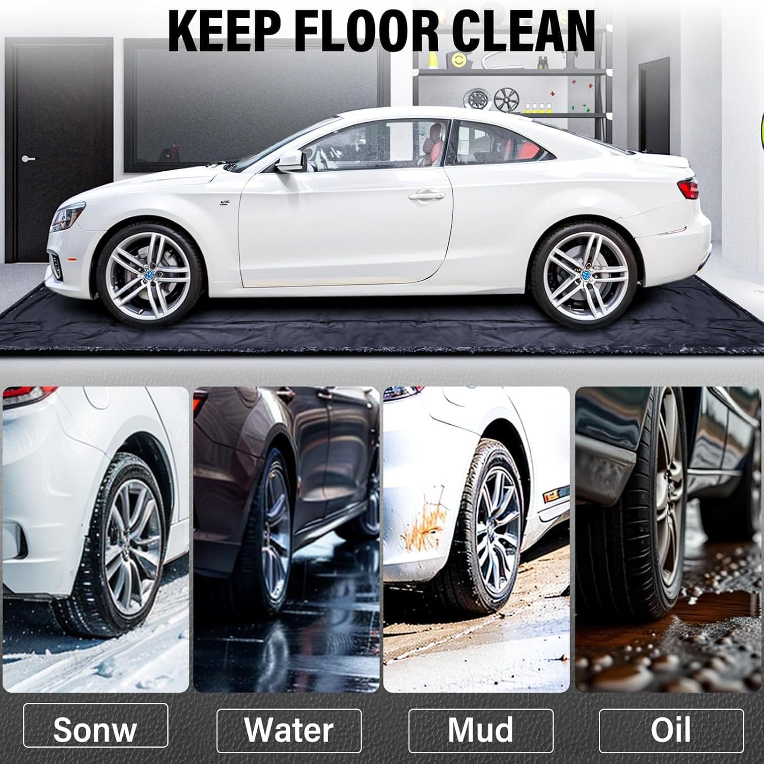 Heavy Duty Durable Containment Mat Waterproof Non-Slip Garage Floor Mat Easy to Clean and Install Garage Car Mat for Under Car Ideal for Home and Professional Use (8'6"W x 20'L)