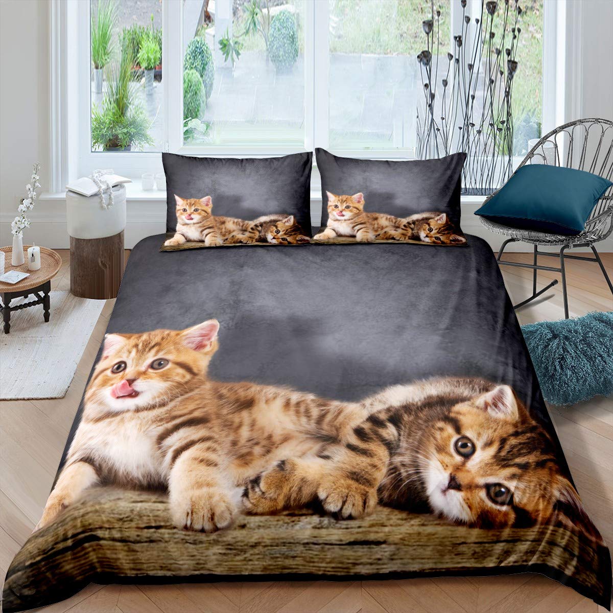 Housse de Couette Chaton imprimé 3D parure de lit double enfants et adultes