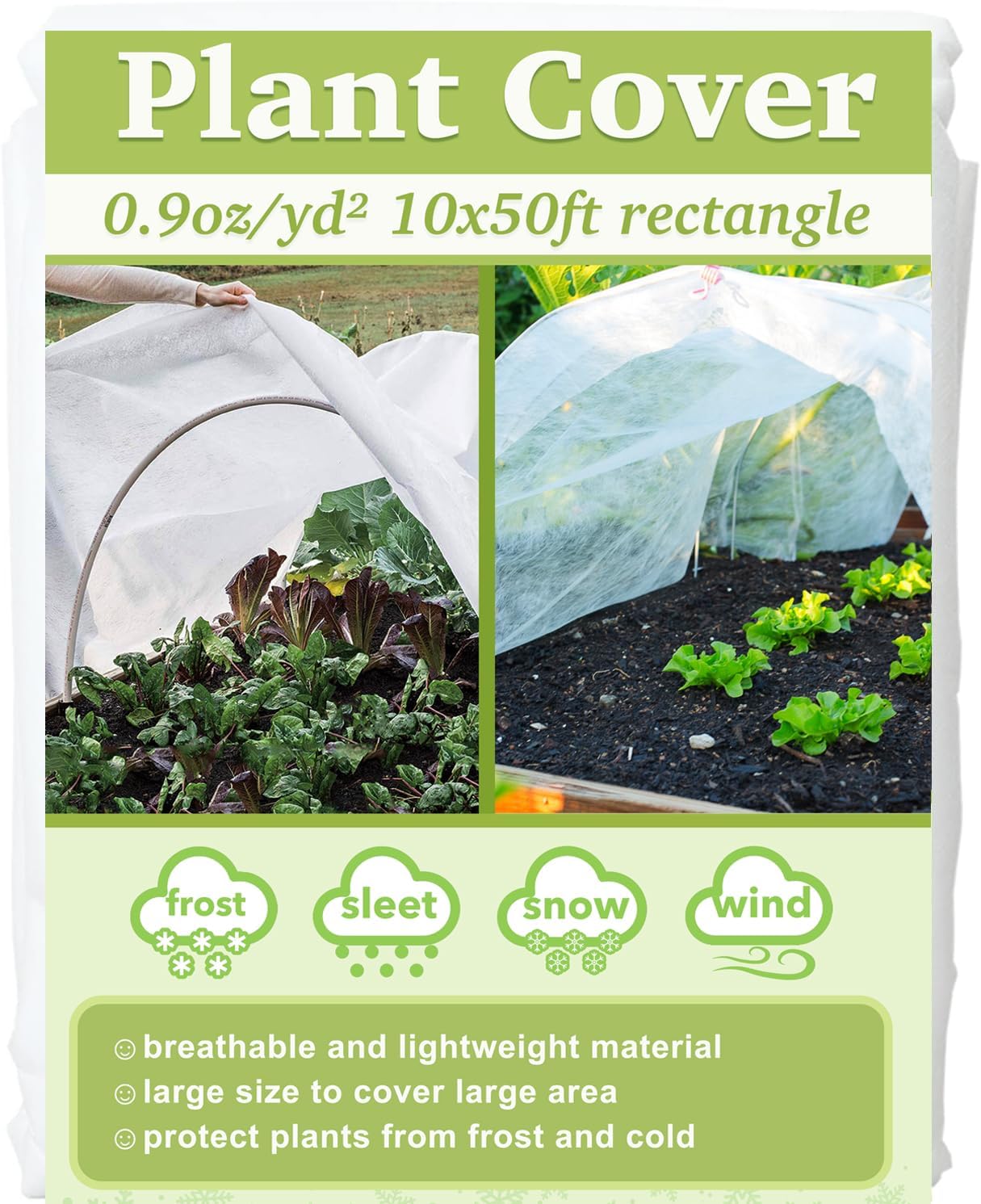 Plant Covers Freeze Protection 10x50ft Floating Row Cover 0.9oz/yd² Plant Covers for Winter Garden Fabric for Cold Sun Protection