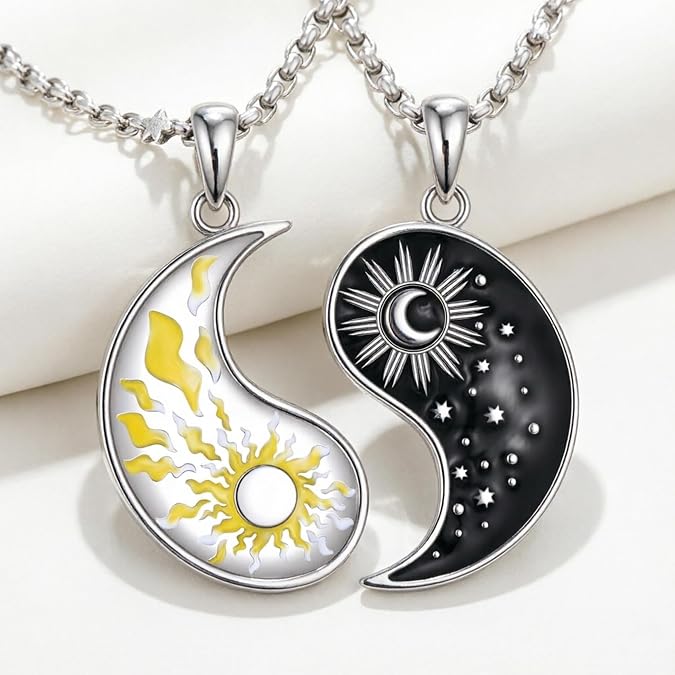 Couples Necklace 18K White Gold Plated Yin Yang Couples Necklace for him and her Couple gifts for Women Men