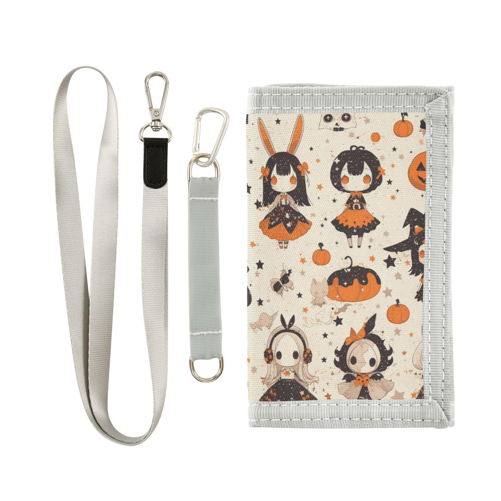 Goth Yellow Halloween Doll Pumpkin Unique trifold wallet for men for male cool trifold wallets with lanyard