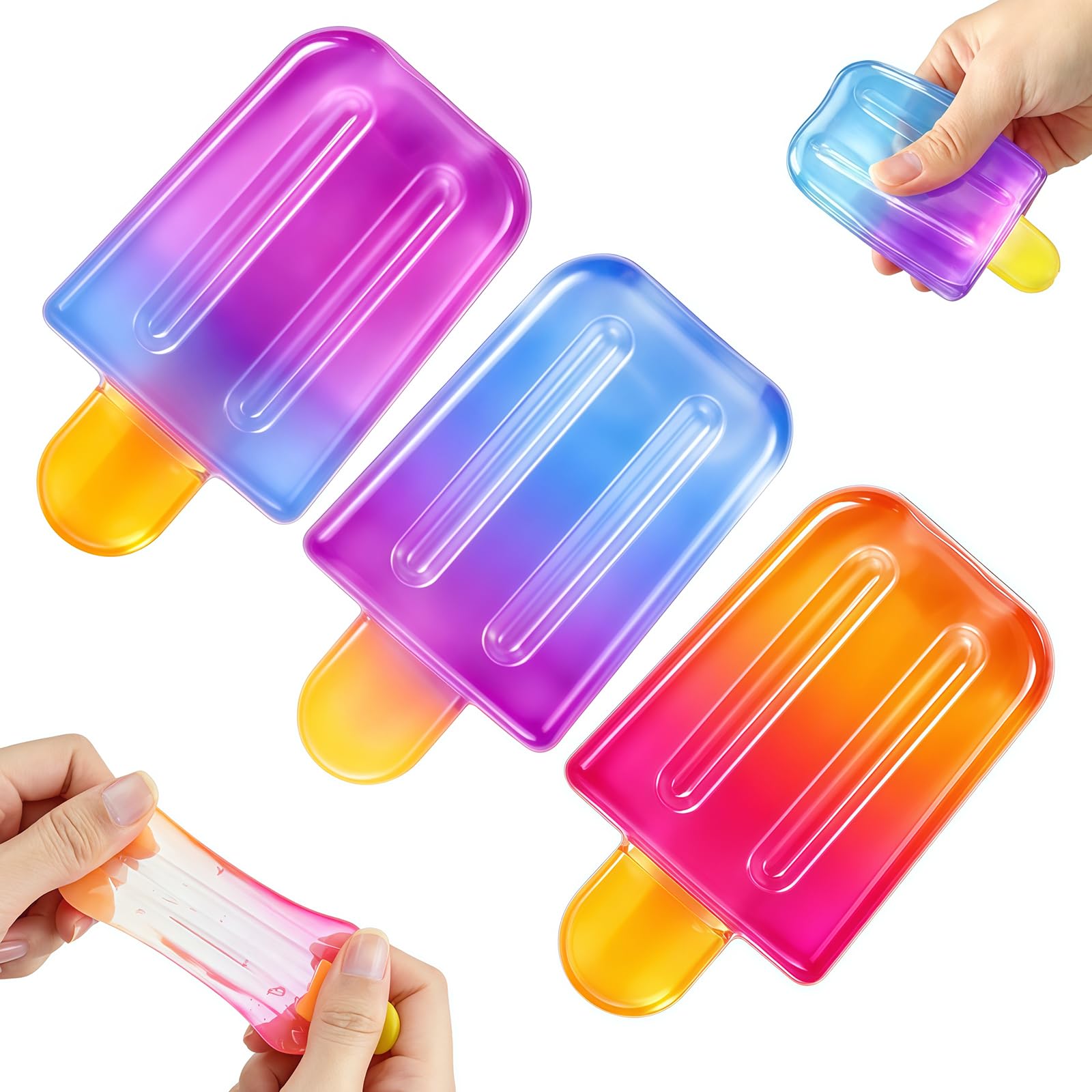 3 Pcs Ice Cream Squishy Toy, Taba Popsicle Bulk Stretchy Squeeze , Summer Party Favors Stress Relief Fidget Toy Pack, Novelty Sensory Toy for Anxiety Relief, Cute Food-Shaped Desk Toy for Adults