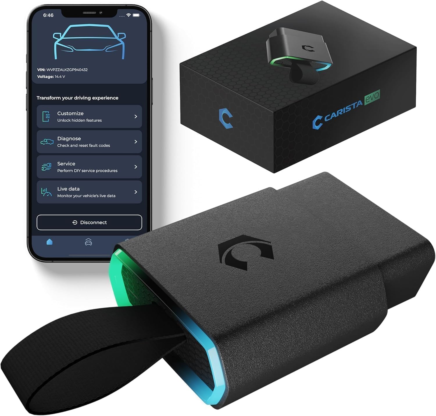 Carista EVO - Bluetooth OBD2 Scanner and App - Car Scanner Diagnostic Tool and Code Reader with Access to Diagnostics, Customizations, Service Tools, and Live Data