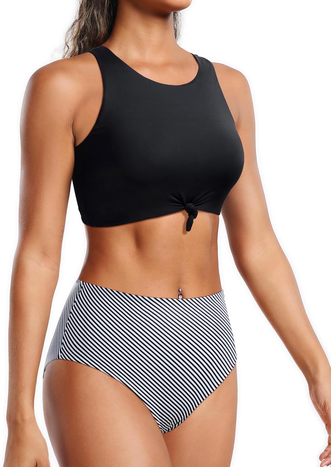 Tempt Me Women High Waisted Sporty Bikini Sets High Neck Two Piece Swimsuits Tie Knot Bathing Suits - Image 6