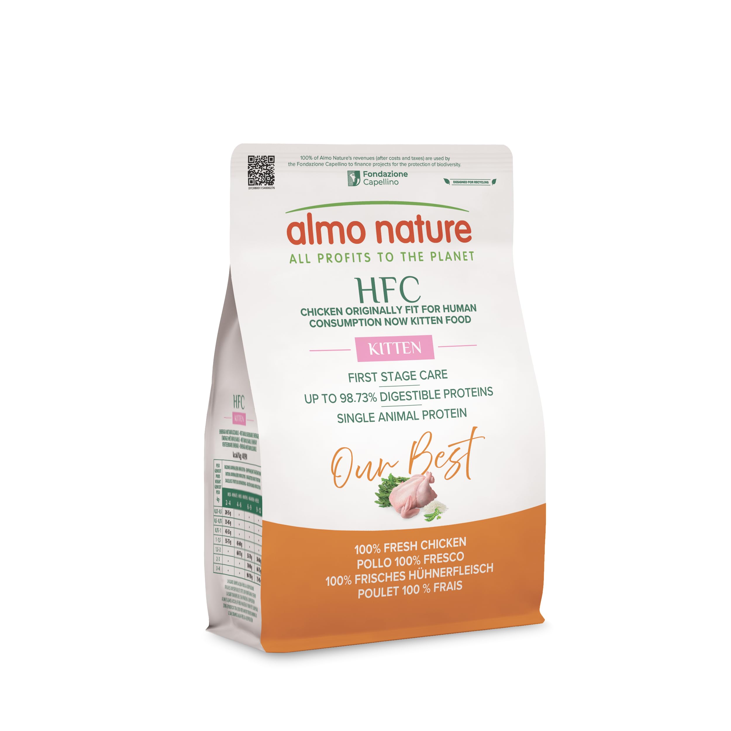 Almo Nature HFC Our Best Kitten - Dry Kibble for Kittens - Fresh Chicken, Monoprotein - Human Grade, Gluten Free, for Balanced Growth - 300g