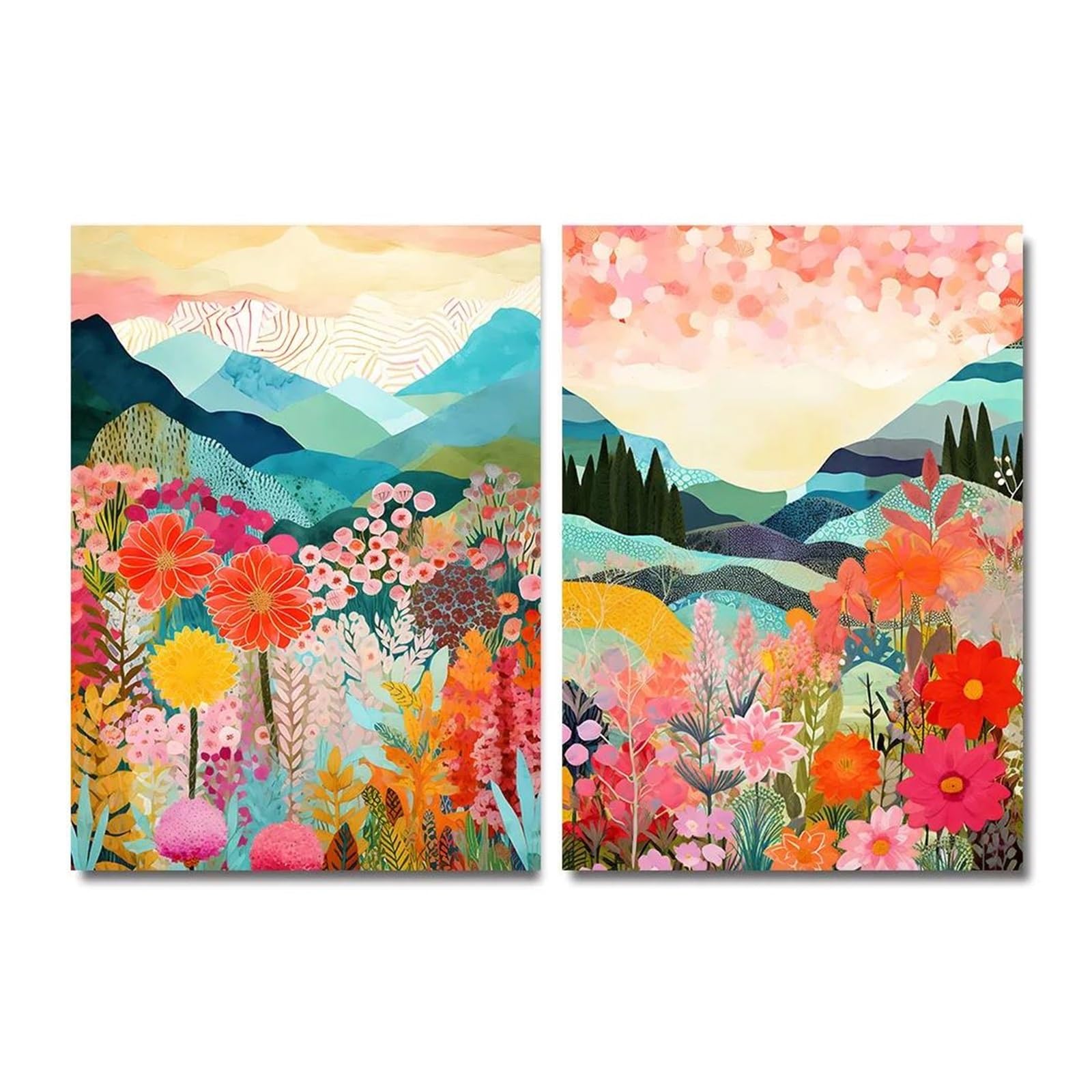 Impression de paysage naturel bohème pour maison | Tableau déco nature poétique 2pcs