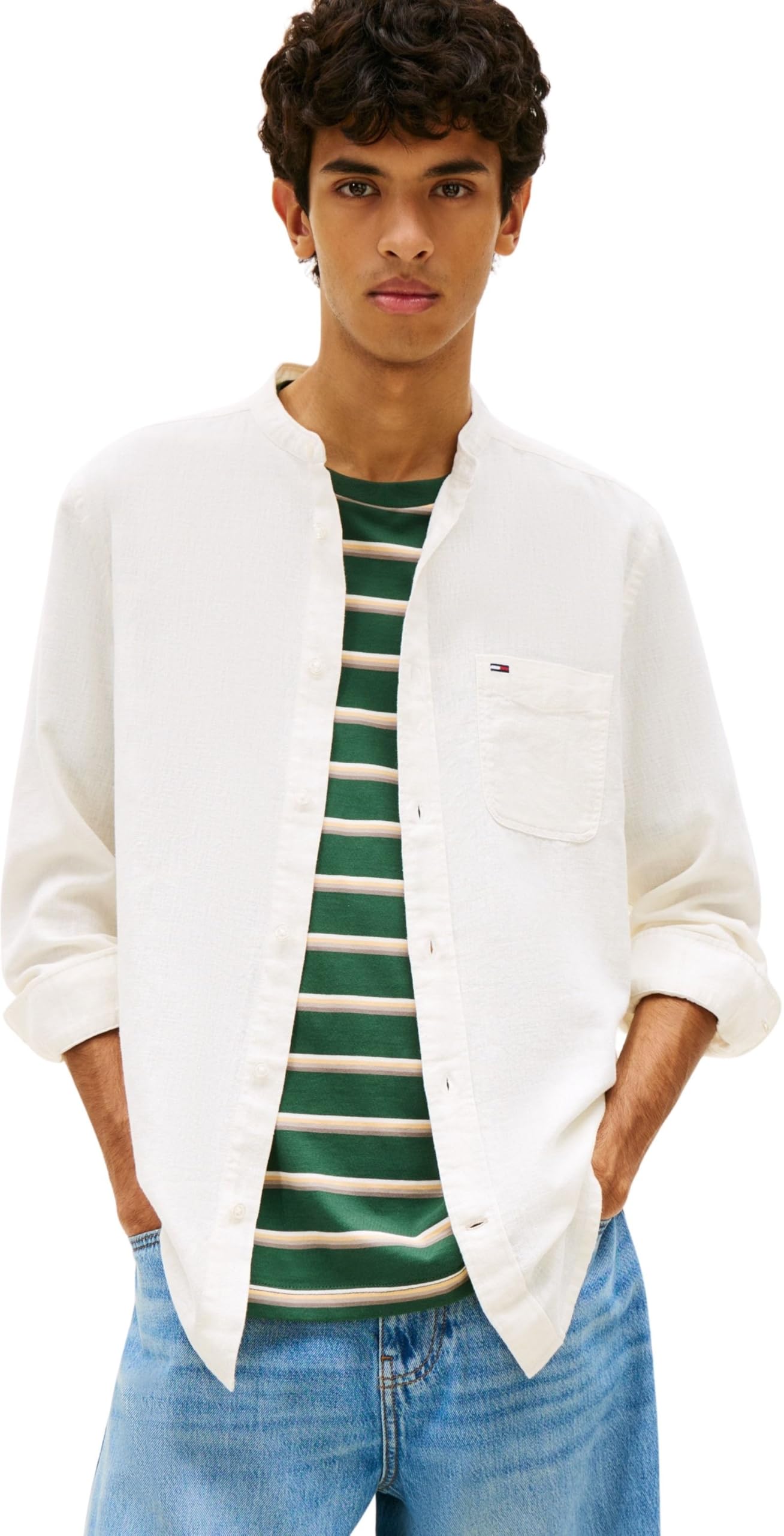 Tommy Jeans Męska koszula TJM Reg Linen Mx Band Cllr DM0DM22756 L/S, biała (Ecru), XL