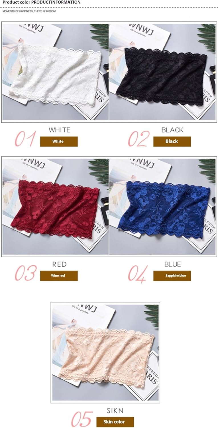 3Pcs Lady Floral Lace Tube Top Bandeau Strapless Bras Seamless Stretchy Chest Wrap - Image 7