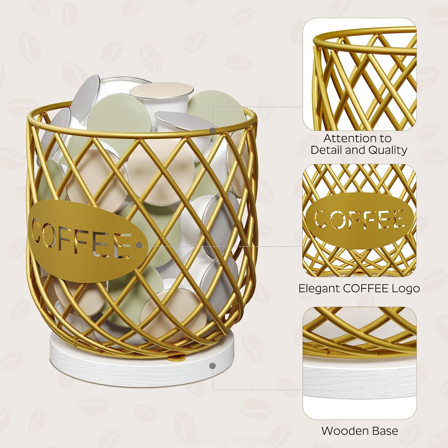 Coffee Pod Holder Organizer and Versatile Coffee Pod Basket Bundle, Coffee Pod Holder for Kitchen Countertop, Office, Coffee Bar, KH10BR-KH09DW