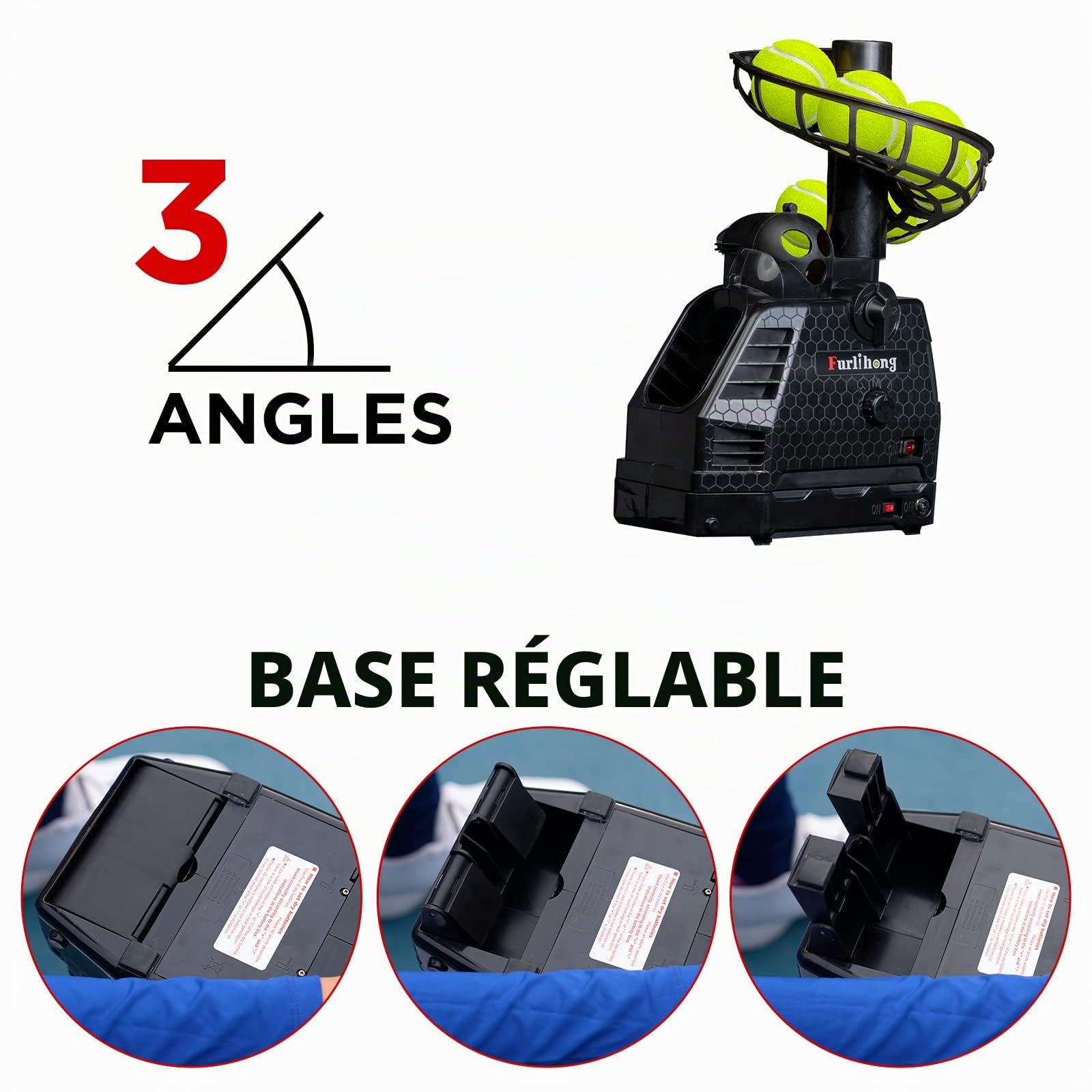 Furlihong Machine à balles de tennis 680BH - Angle de lancer réglable - Vitesse et intervalle - Oscillation automatique - Piles ou adaptateur 6 V CA