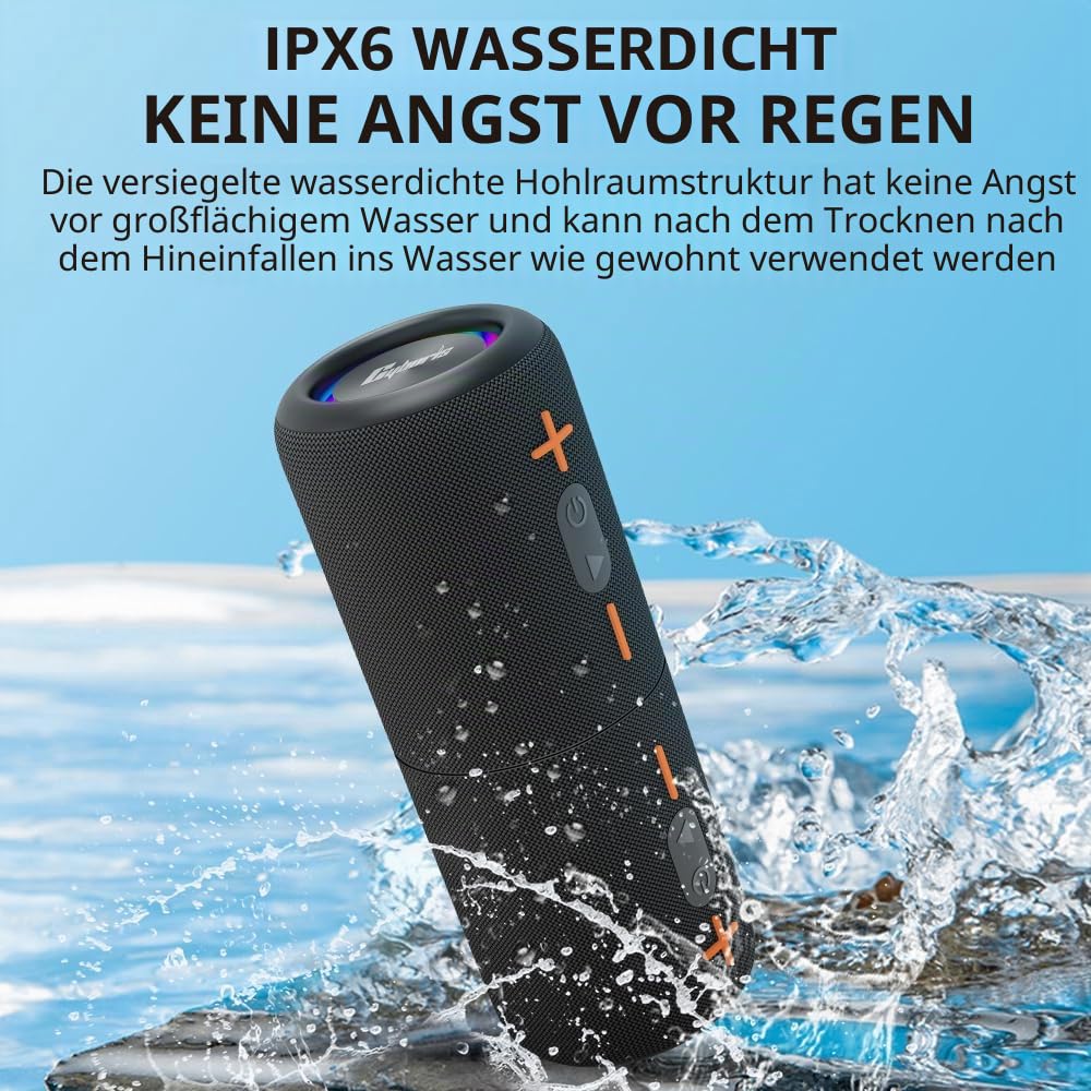 CYBORIS 2 Tragbarer Bluetooth Lautsprecher, Wasserdicht, Split Wireless, 20W Stereo-Sound, 24h Spielzeit, True Wireless Pairing