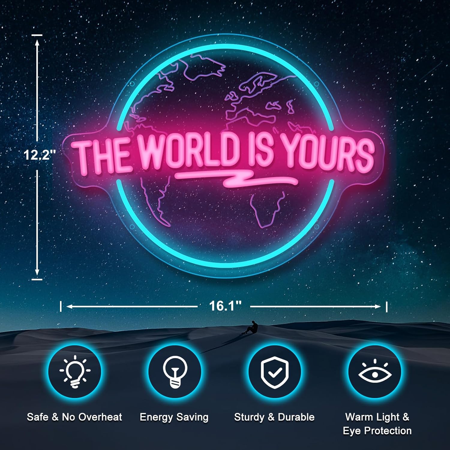 The World Is Yours Neon Sign Carved Planet The World Is Yours LED Neon Light Lamp for Wall Decor Light Up Signs for Office Wedding Man Cave Game Room Bedroom Birthday Gift 41CM*31CM - Image 2