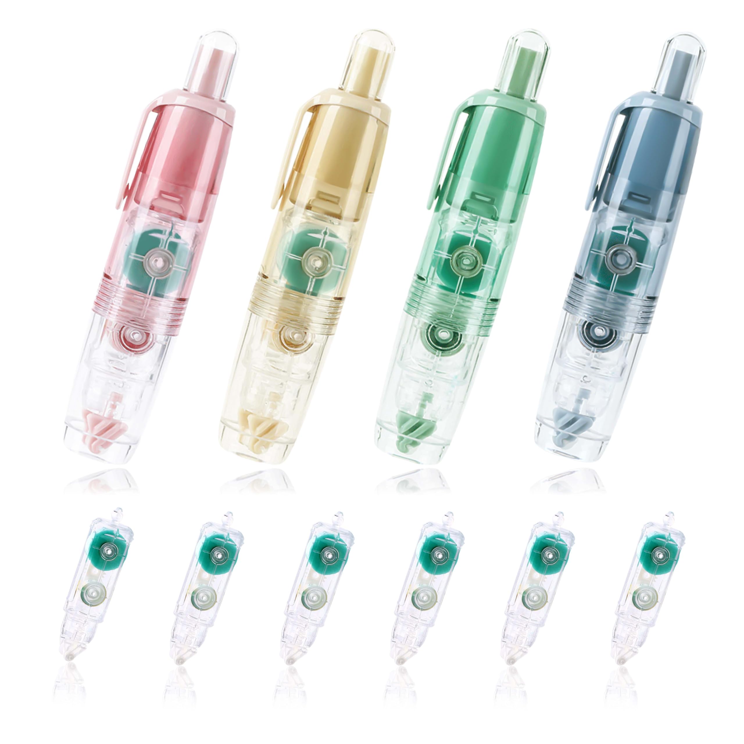 Huakaile 4 Pack 0.23" x 16 Ft Double Sided Tape Roller with 6 Refills, Retractable Glue Tape Roller Adhesive Tape Runner for Scrapbooking Journaling