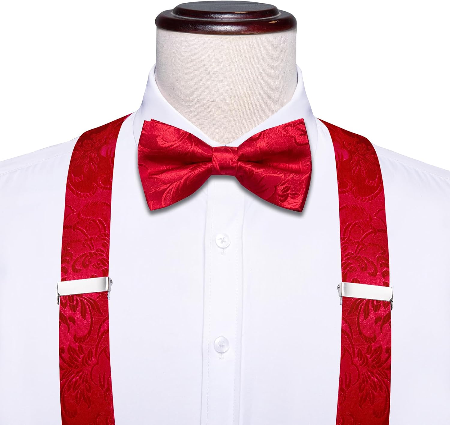 Dubulle Suspender and Bow Tie for Men Paisley Solid Mens Suit Braces Pretied Bowtie and Handkerchief Cufflinks Formal Wedding