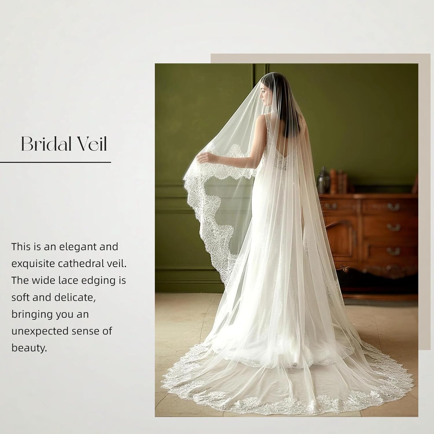 Cathedral Wedding Veil 118" Long Lace Edge Veil for Women and Bride