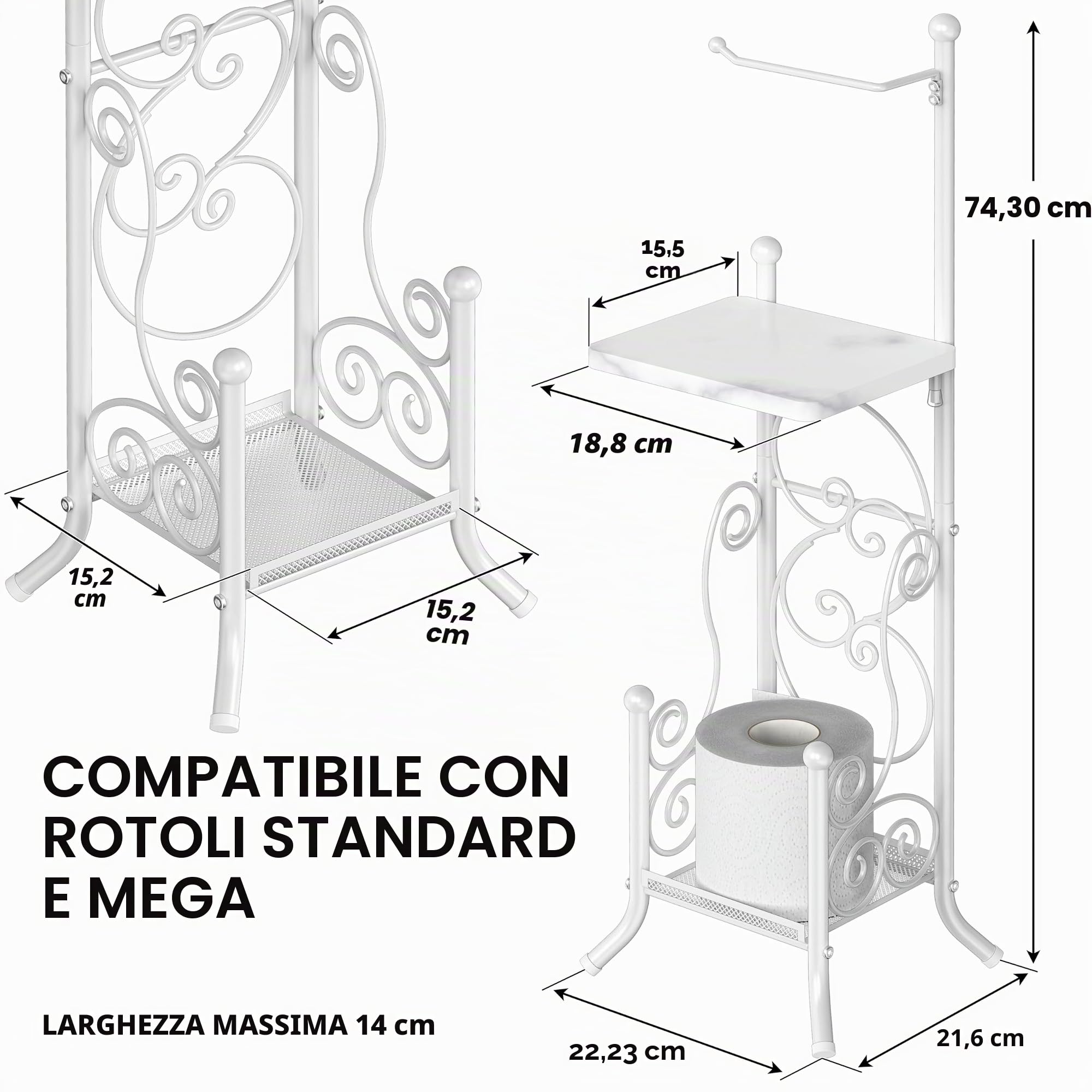 Simple Houseware Portarotolo di carta igienica in stile inglese con ripiano, bianco